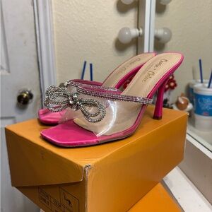 Cape Robbin Pink Heels with Rhinestone Bow and Clear Strap
